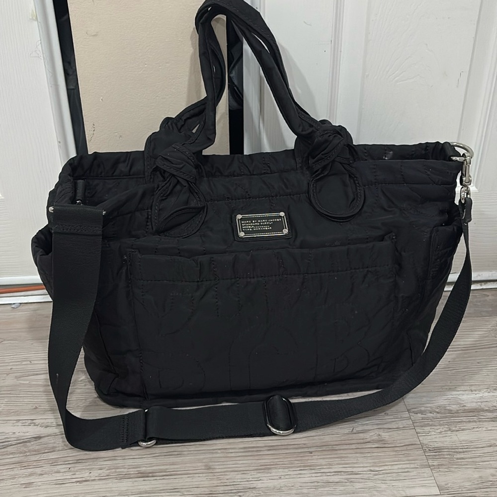 Marc By Marc Jacobs Black Quilted Nylon Shoulder Tote with Crossbody Strap